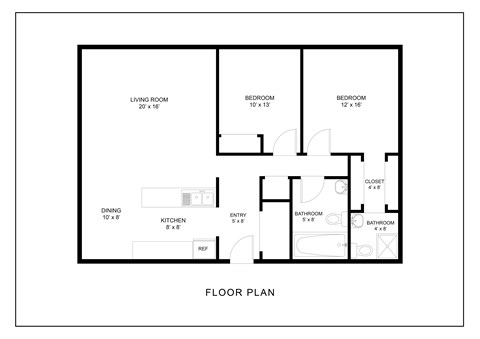 Floor plan for 2 beds, 2 baths, 1140 sqft